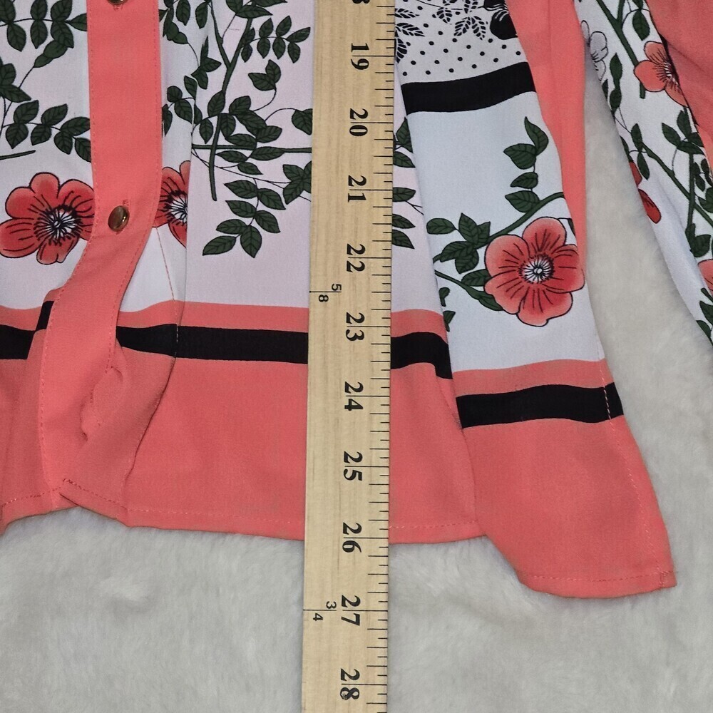 Liz Claiborne Career Floral Button Blouse Women’s Medium Long Sleeve Coral Black - Picture 10 of 10